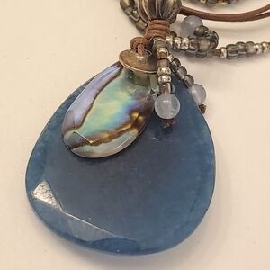 SILPADA Blue Stone and Silver Pendant Necklace, Leather & Beads